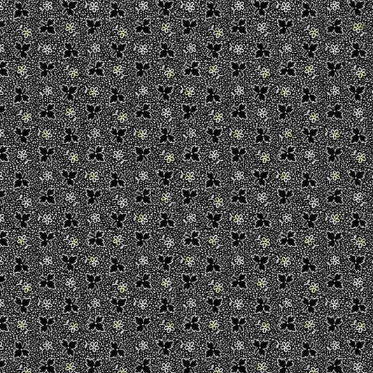 Leaf Flower from Midnight Lace for Marcus Fabrics - Half Yard - Black Leaves and Flowers on a Black and Tan Speckled Back