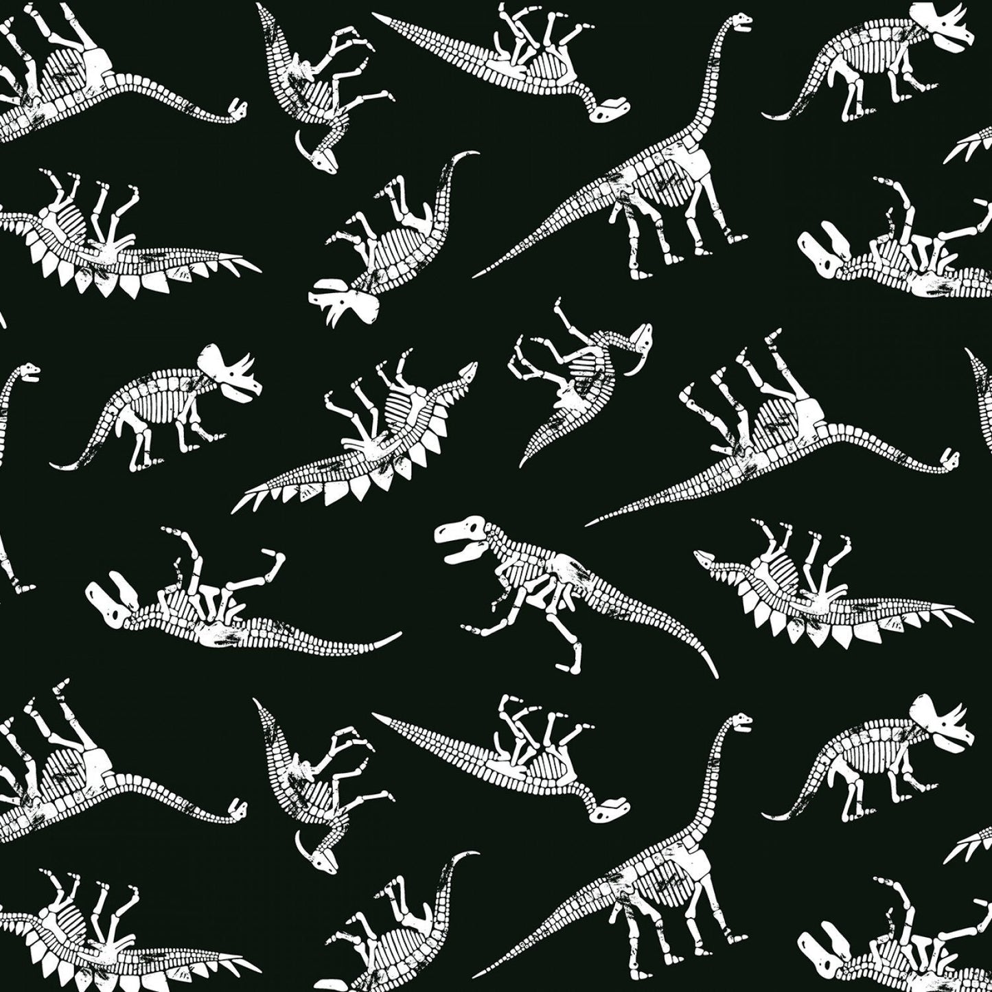 Dinosaurs from Timeless Treasures - 1/2 Yard Glow in the Dark Dinosaurs on Black - Dino Skeletons