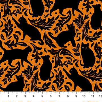 Hallows Eve from Northcott Fabrics - 1/2 Yard Black Cats on Orange - Halloween