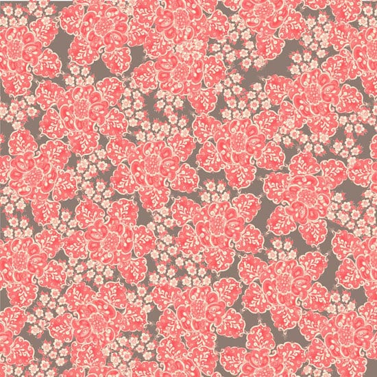 Fortini Flower in Coral from Studio Palettes by River Bend - Half Yard of Coral Flowers on Grey