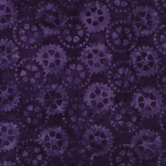 Gears in Purple Hyacinth from Heavy Metal for Island Batik- 1/2 Yard Tossed Interlocked Gears