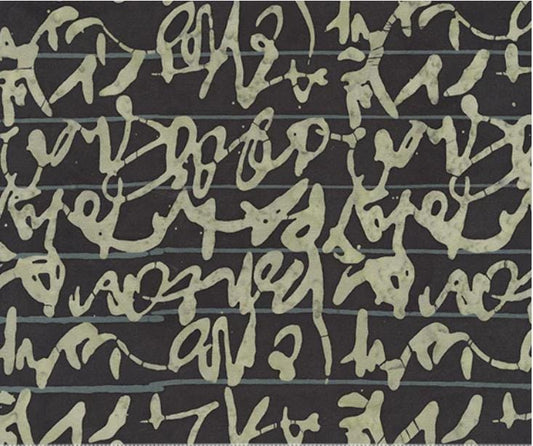 Script in Late Night from Stenographers Notebook by Marcia Derse for Windham Fabrics - 1/2 Yard - Grey Writing on Black