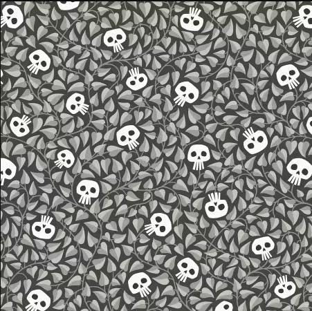 Poison Ivy from Gothic Whimsy for Cloud9 Fabrics - 1/2 Yard Vines and Skulls on Black