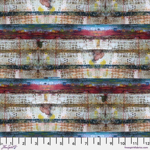 Storyboard by Seth Apter for Free Spirit Fabrics - 1/2 Yard Bandwidth - Lorikeet - Modern Distressed Stripe