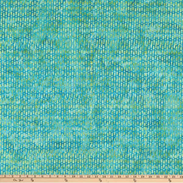 25% Off - Just My Type from Island Batik - 1/2 Yard Wow Marble - Exclamation Mark Batik Lime on Turquoise