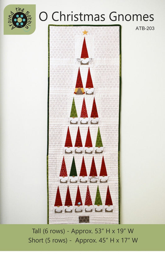 O Christmas Gnomes Pattern by Around the Bobbin - Gnome Christmas Wall Hanging Pattern in 2 Sizes