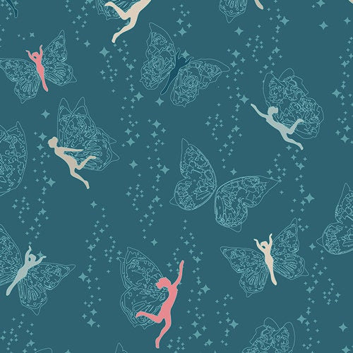 Flower Child from Art Gallery Fabrics - Half Yard of Fairies and Butterflies on Teal