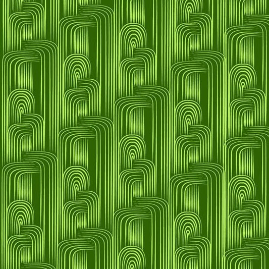 Maze in Green from Studio Palettes by River Bend - Half Yard White Interlocking Designs on Green
