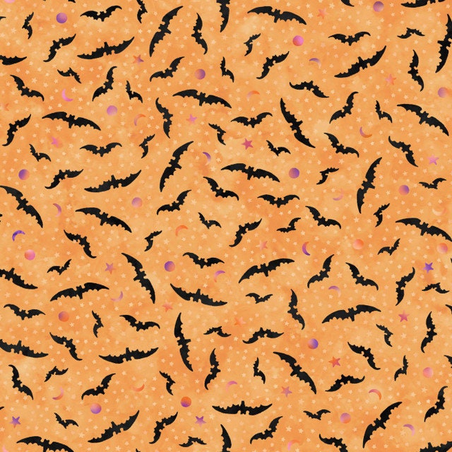 Spooky Hallow from Maywood Studios - 1/2 Yard Black Bats on Orange - Halloween