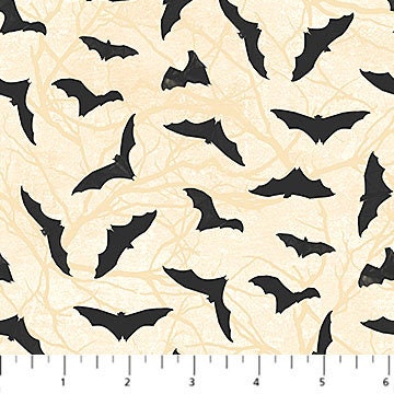 Hallow's Eve from Northcott Fabrics - 1/2 Yard Black Bats on Cream - Halloween