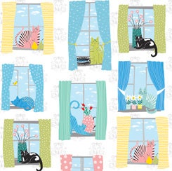 Whiskers from Quilting Treasures - 1/2 Yard Cats in Windows