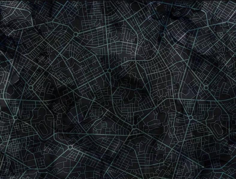 City Harbor by Deborah Edwards and Melanie Samra for Northcott Fabrics- 1/2 Yard Urban Map on Black