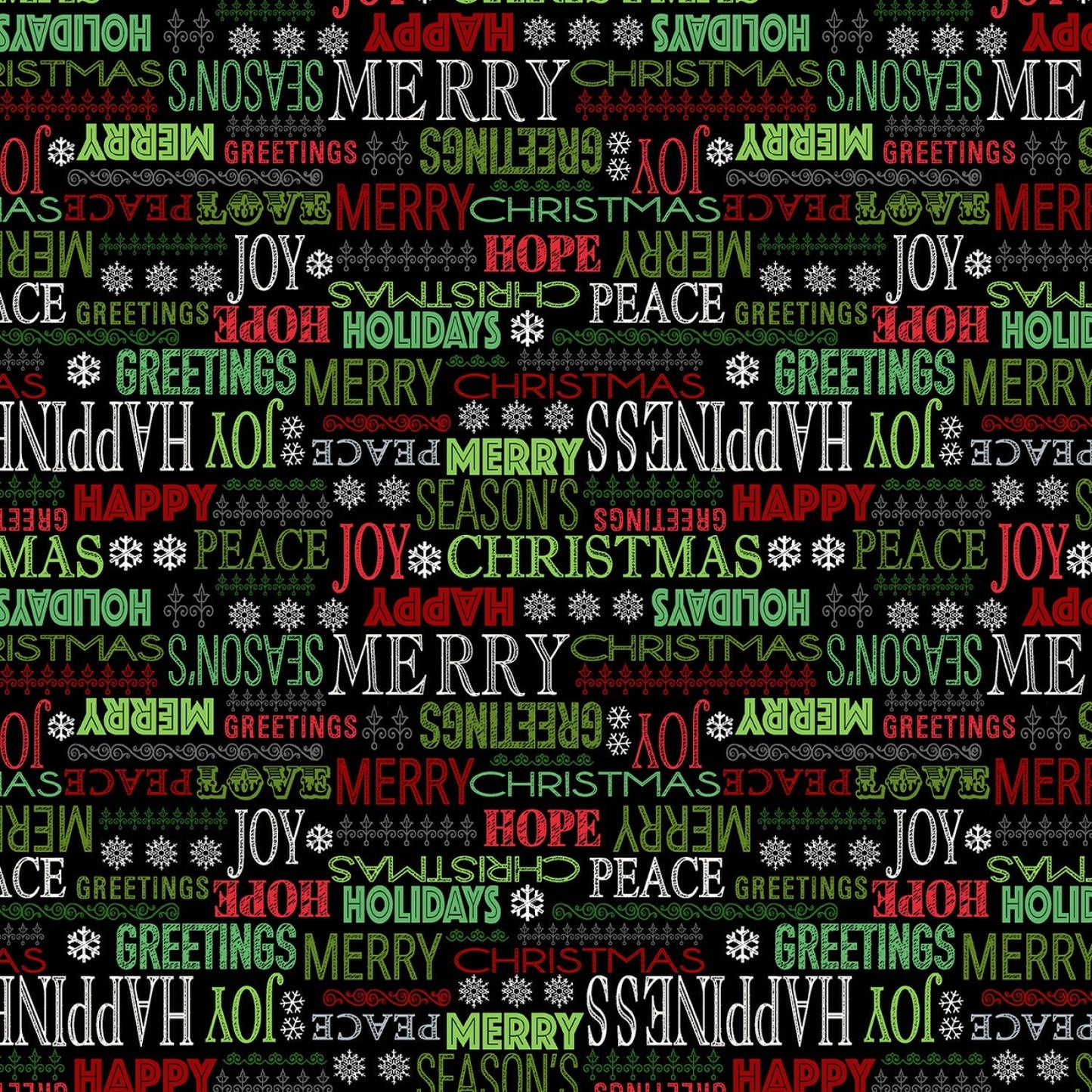 Holiday Greetings from Windham Fabrics - 1/2 Yard Black Cheerful Greetings - Christmas Words on Black