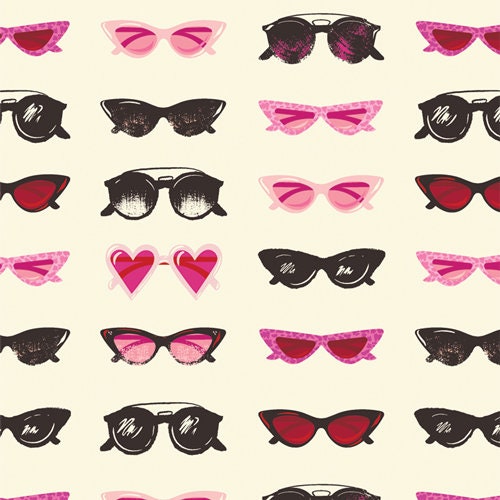 Love Struck from Art Gallery Fabrics - 1/2 Yard Love is Blind - Black and Pink Sunglasses on Cream