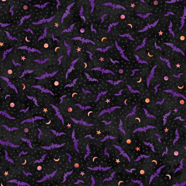 Spooky Hallow from Maywood Studios - 1/2 Yard Purple Bats on Black - Halloween