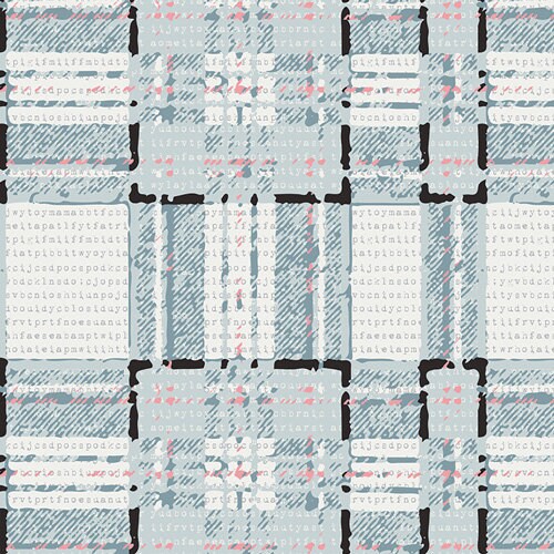 Pastel Thrift from Art Gallery Fabrics - 1/2 Yard Type Plaid Allusion - Modern Plaid Blue, Coral, Cream, Numbers, Black Accent