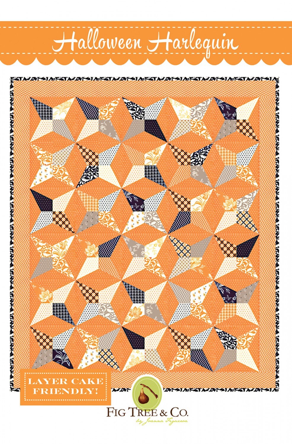Halloween Harlequin Quilt Pattern from Fig Tree & Co - 52.5" x 61.5" Finished Layer Cake Friendly Pattern