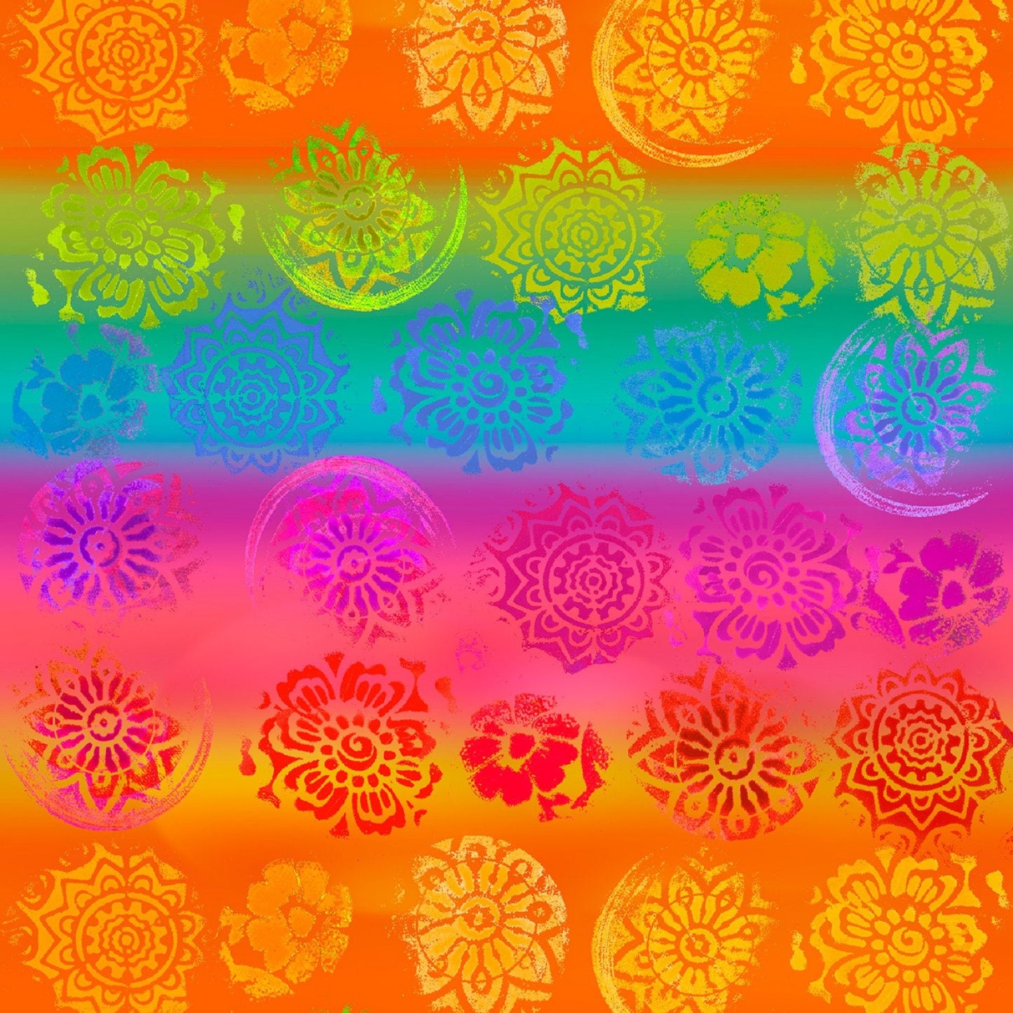Stargazer from 3 Wishes Fabrics - 1/2 Yard Multi Flower Child - Tie Dye Bright Mandala Flowers