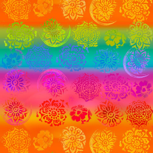 Stargazer from 3 Wishes Fabrics - 1/2 Yard Multi Flower Child - Tie Dye Bright Mandala Flowers