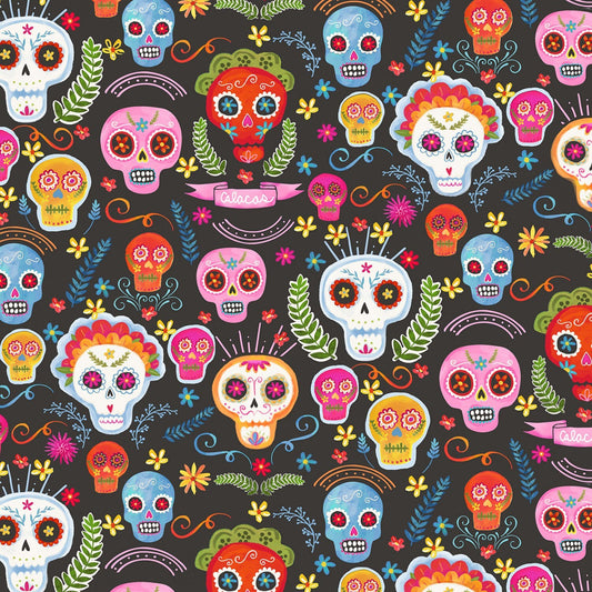 25% Off - Sale - La Vida Loca from Michael Miller Fabrics - 1/2 Yard Charcoal Sugar Skulls