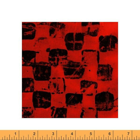 Game Board from Random Thoughts by Marcia Derse for Windham Fabrics - 1/2 Yard Weathered Black Checkers on Red