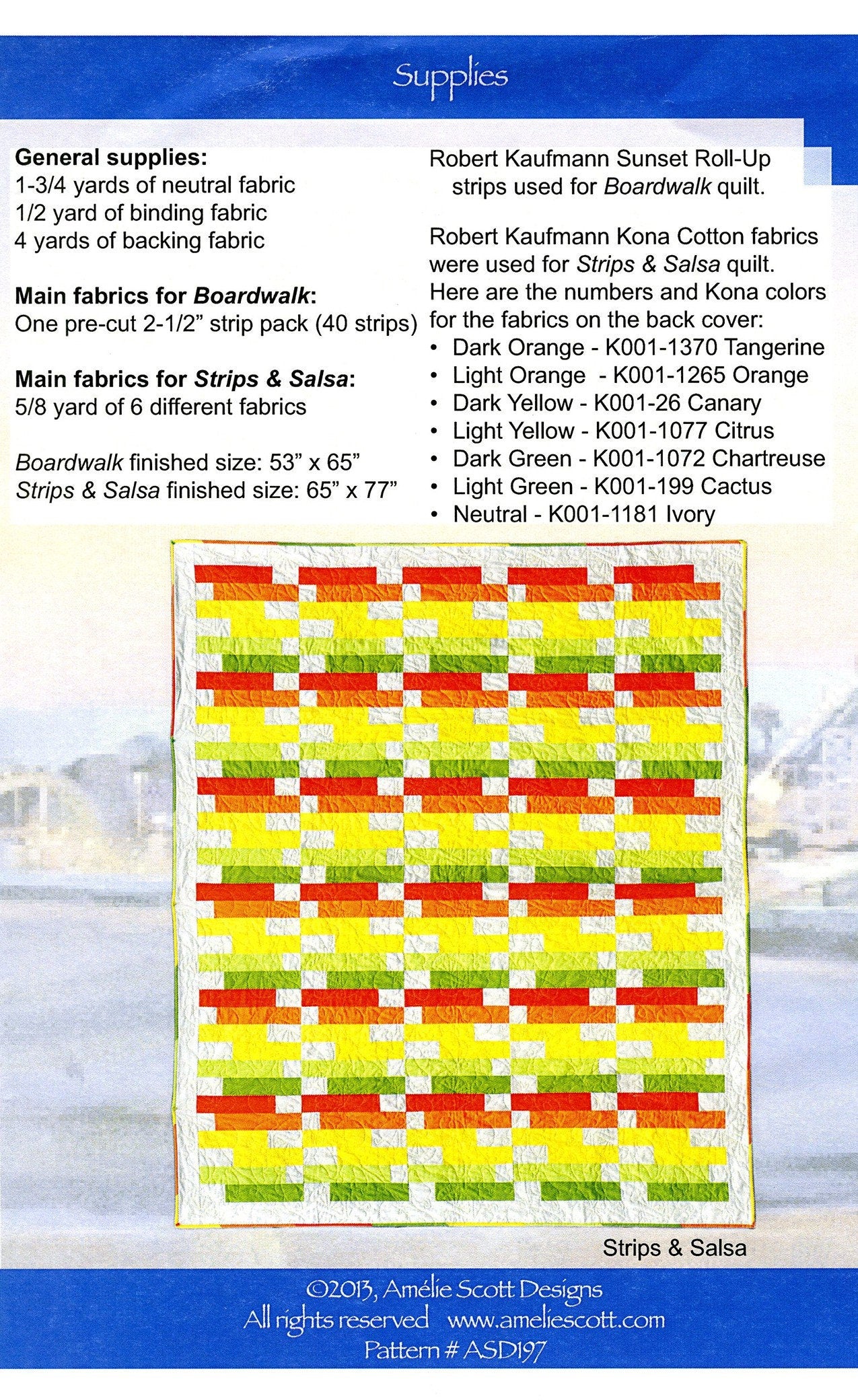 The Boardwalk Quilt Pattern by Amelie Scott Designs - Modern Easy Quilt Pattern in 2 sizes and Designs - see photos