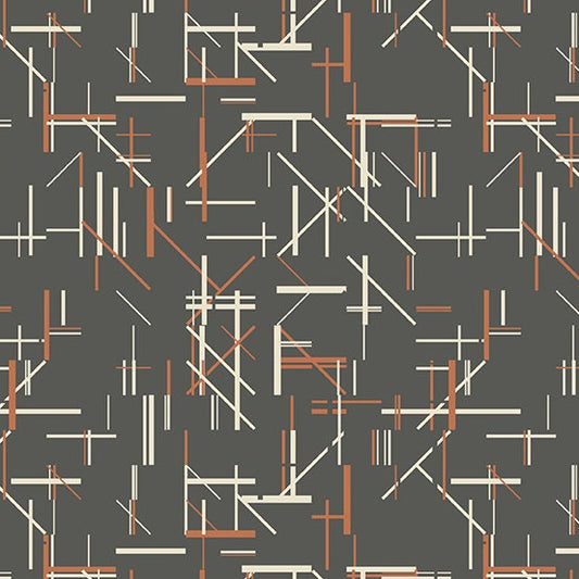 Verdigris from Andover Fabrics - 1/2 Yard Midtown in Smoke - Lines on Gray - Modern Fabric