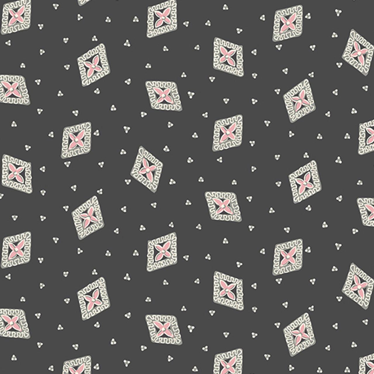 Envelope Black from Tangent by Andover Fabrics - 1/2 Yard - Pink Floral in Diamonds