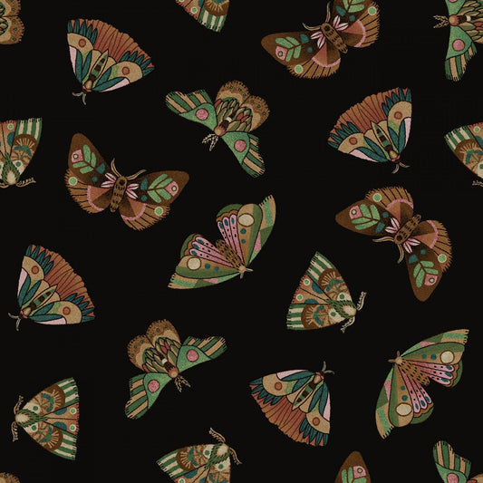 Dark Forest from Studio E - 1/2 Yard Chocolate Tossed Moths