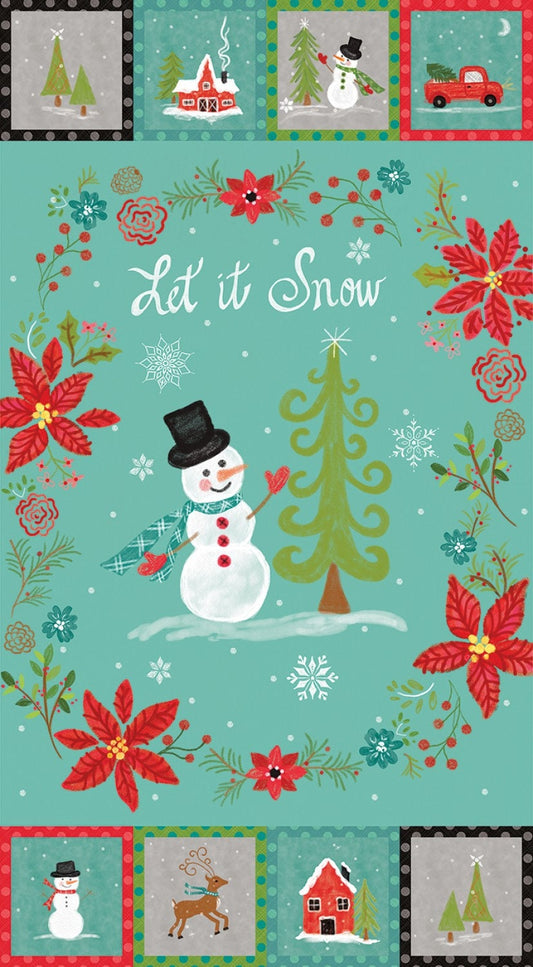 Snowed In from Riley Blake Designs - 24" x 44" Snowman Panel - Christmas Aqua
