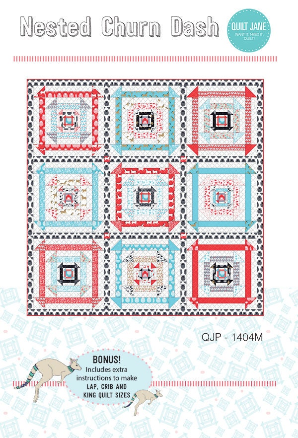 Nested Churn Dash by Jane Davidson - 80" x 80" Modern Churn Dash Quilt Pattern