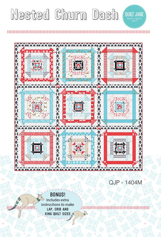 Nested Churn Dash by Jane Davidson - 80" x 80" Modern Churn Dash Quilt Pattern