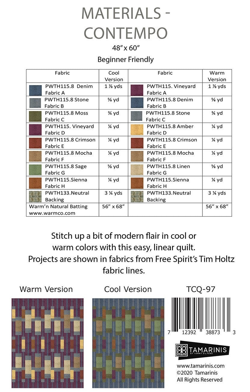 Contempo Quilt Pattern from Tamarinis by Tammy Silvers - 48" x 60" Finished Pattern - Beginner Modern Quilt