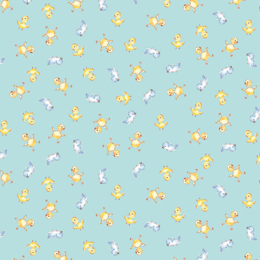 Easter Parade from Riley Blake - 1/2 Yard Chicks Sky - Easter Chicks and Bluebirds on Mint