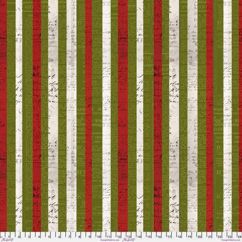 Wonderland by Tim Holtz for Free Spirit Fabrics - 1/2 Yard Flannel Green, Red, Cream Stripe with Lettering - Christmas