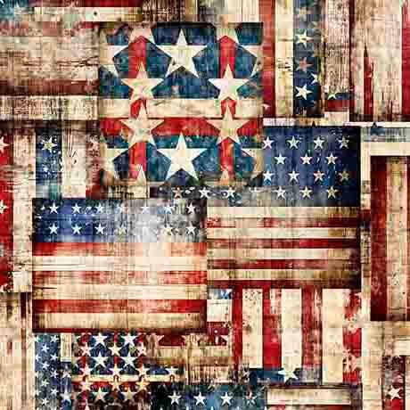 Flag Patchwork from 1776 for QT Fabrics - 1/2 Yard - Vintage Weathered American Flags