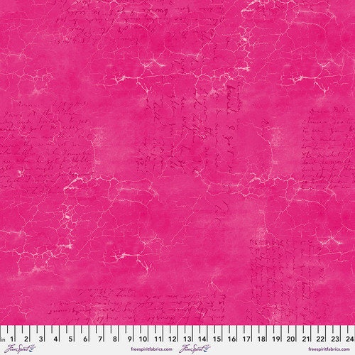 Cracked Shadow from Free Spirit Fabrics - 1/2 Yard Tourmaline Pink Blender with Writing and Distressed Look