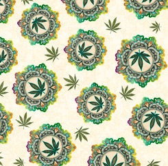 Happy Harvest from Quilting Treasures - 1/2 Yard Cannabis Medallions on Cream