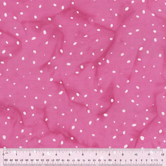 Pixie Batiks from Anthology Batik - 1/2 Yard Ditzy Dots Taffy - White Dots on Pink Batik