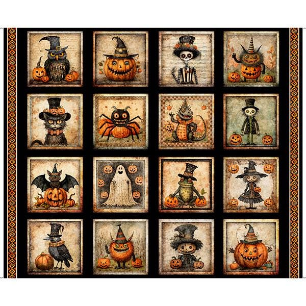 Jeepers Creepers from Quilting Treasures - Full Yard Panel with Cute Creepy Halloween Characters
