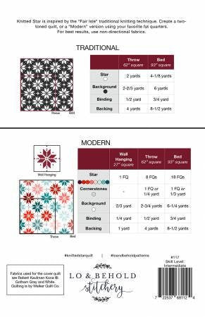 Knitted Star Pattern from Lo & Behold Stitchery - Quilting Pattern for 2 Different Sizes - Fat Quarter Friendly