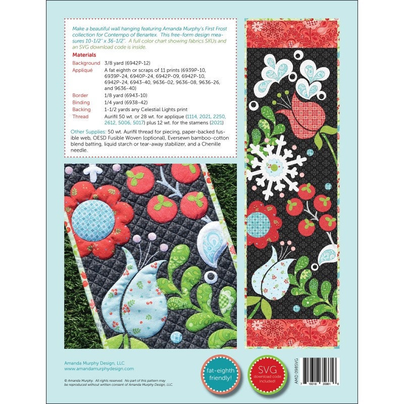 Winter Blooms by Amanda Murphy - Applique Wall Hangng Pattern - Whimsical Flowers and Snowflakes - 10.5" x 36.5"
