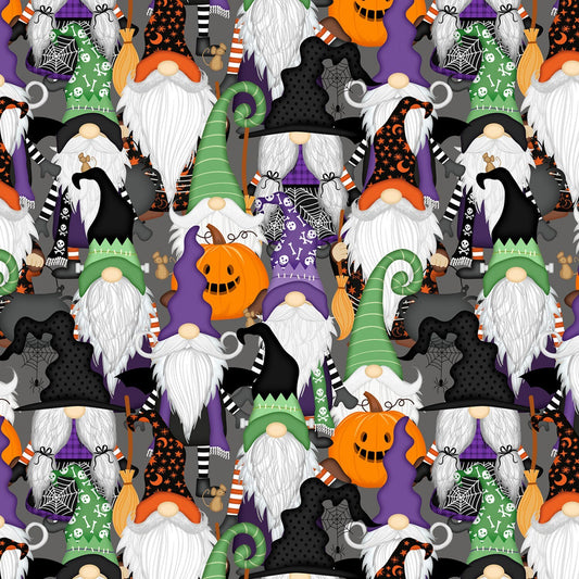 Gnome-ster Mash from Wilmington Prints - 1/2 Yard Multi Packed Gnomes - Halloween Gnomes