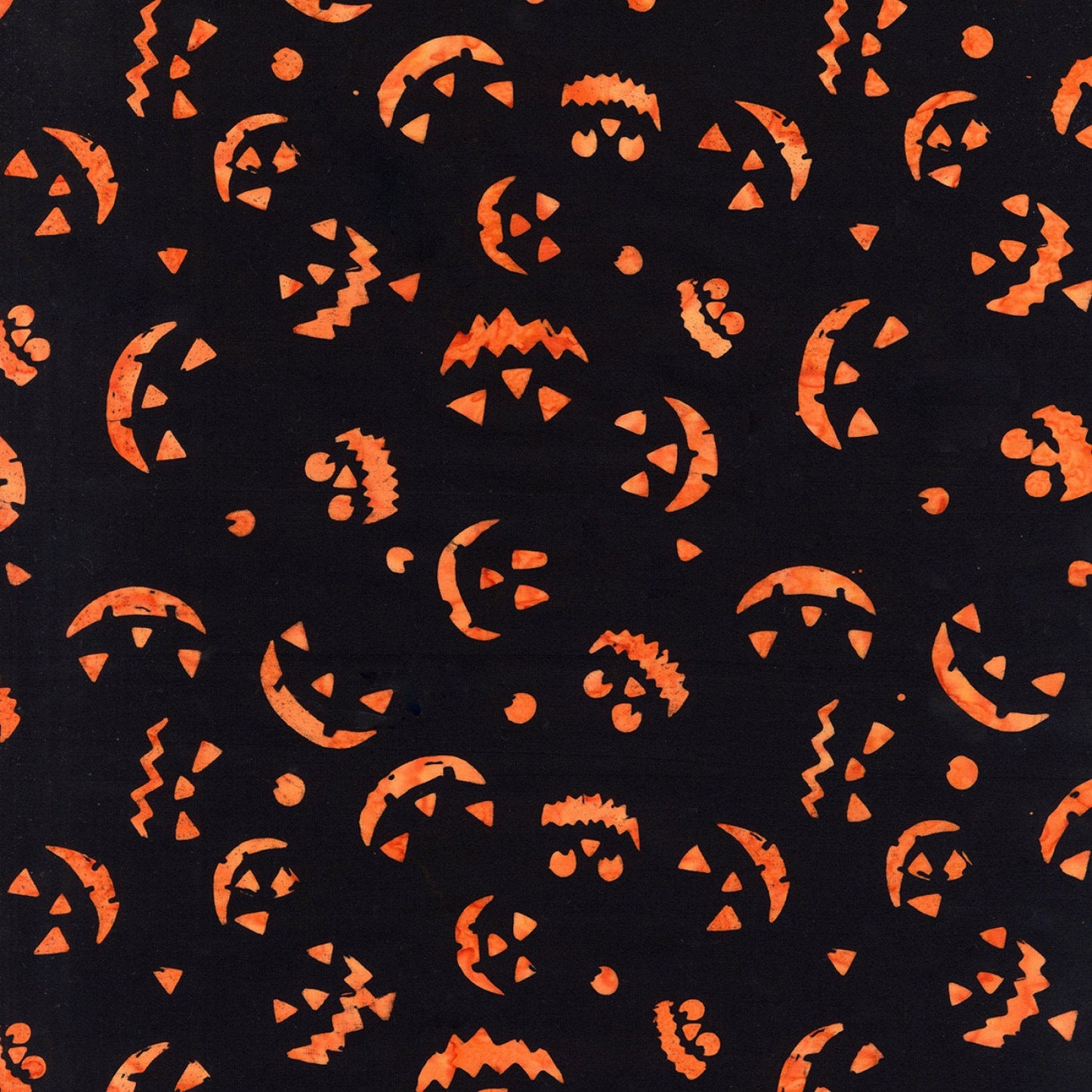 Spellbound Batik from Timeless Treasures - 1/2 Yard Candy Jack-o-Lantern Pumpkin Smiles - Halloween Batik on Black