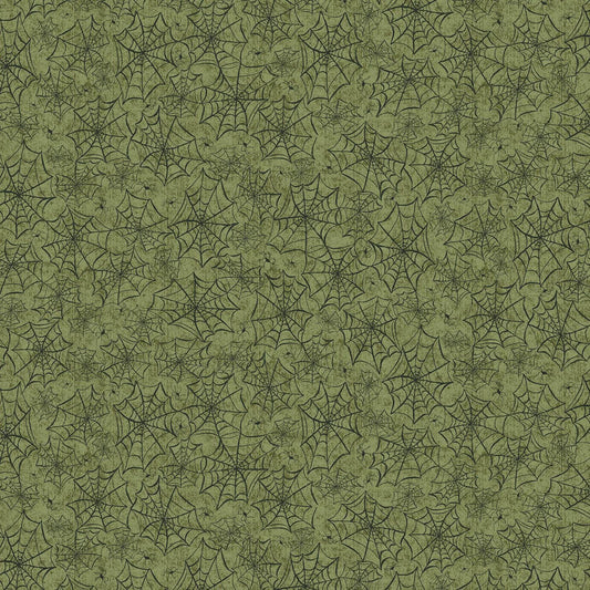 Hocus Pocus from P&B Textiles - 1/2 Yard Spider Webs on Green - Halloween Webs