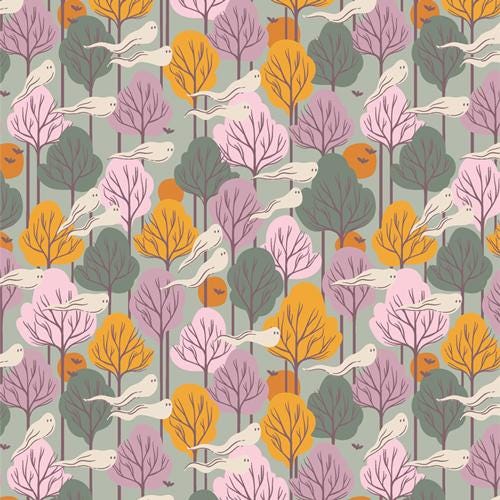 Ghostly and Haunted from Art Gallery Fabrics - 1/2 Yard Phantom Forest Fog - Halloween Ghosts and Trees