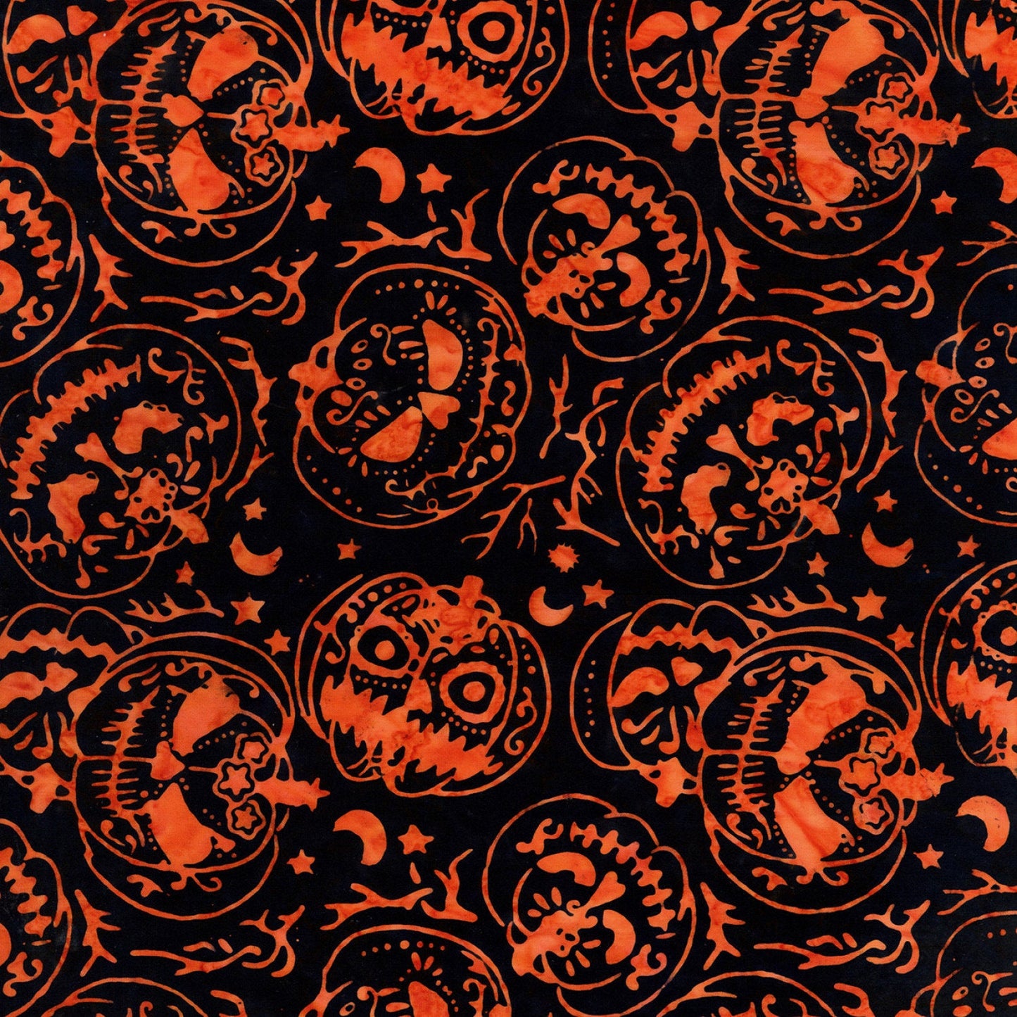 Spellbound Batik from Timeless Treasures - 1/2 Yard Pumpkin Jack-o-Lantern - Orange Batik Halloween Pumpkins
