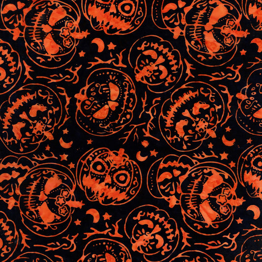 Spellbound Batik from Timeless Treasures - 1/2 Yard Pumpkin Jack-o-Lantern - Orange Batik Halloween Pumpkins