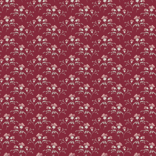 Heartfelt from Riley Blake Designs - 1/2 Yard Flower Buds Ruby - Pink Flowers, Taupe Leaves on Dark Red