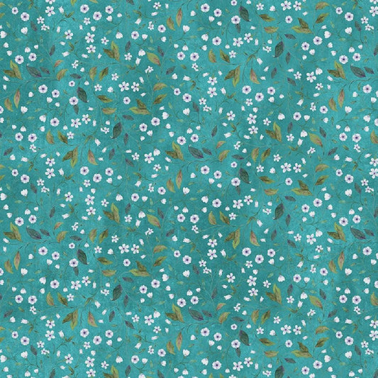 Calico from Nightshade for Northcott Fabrics - 1/2 Yard Floral on Teal